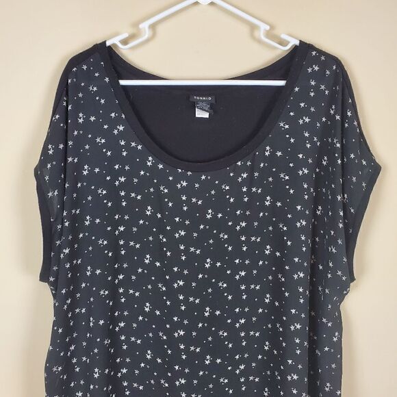 Torrid Star Print Sheer Front Blouse Size 1 - Picture 2 of 6